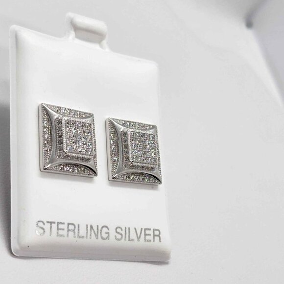 Brand New   Sterling Silver 925 Square  Design Earrings - Picture 3 of 4